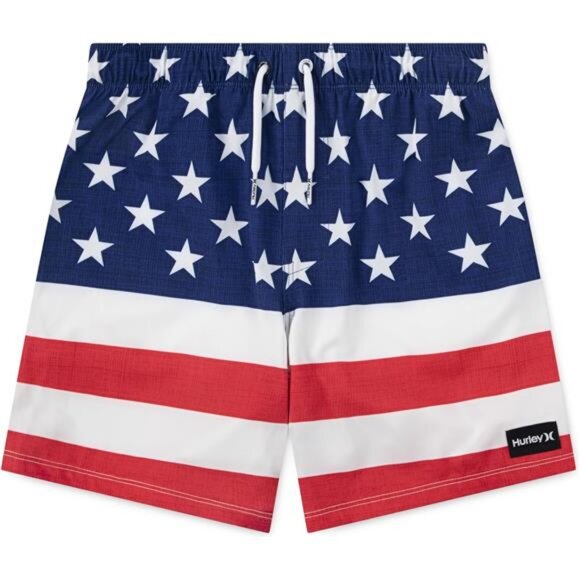 America Boys' Pull on‎ Swim Trunks Summer Beach SwimwearShorts for Kids